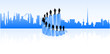Illustration of business people and city