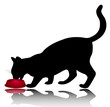 silhouette of cat eating - vector