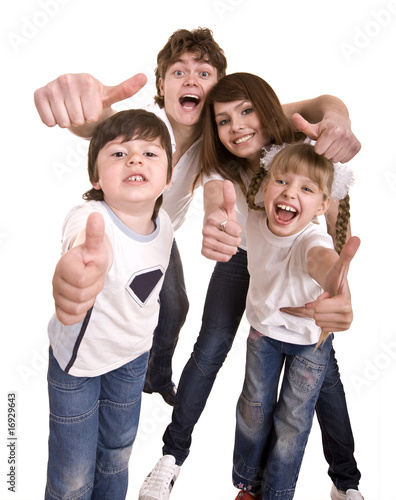Happy family throw out thumb.Isolated. Happy family throw out thumb.Isolated.