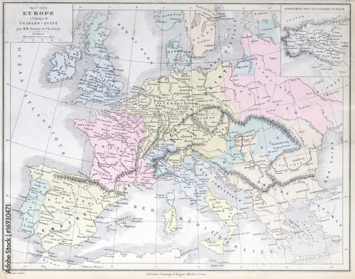 1871 map of europe. Old map of Europe between 1453