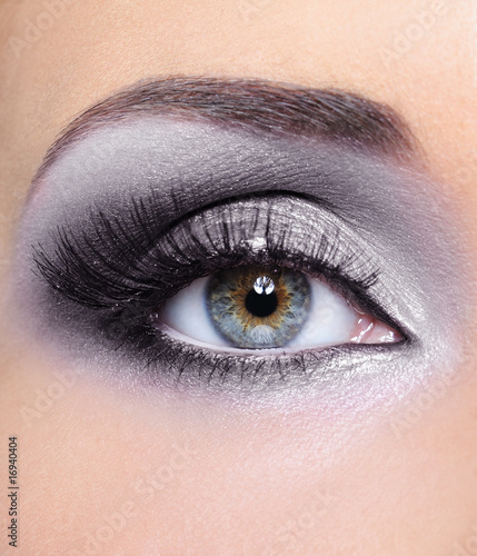 Make-up of woman eye with grey eyeshadows