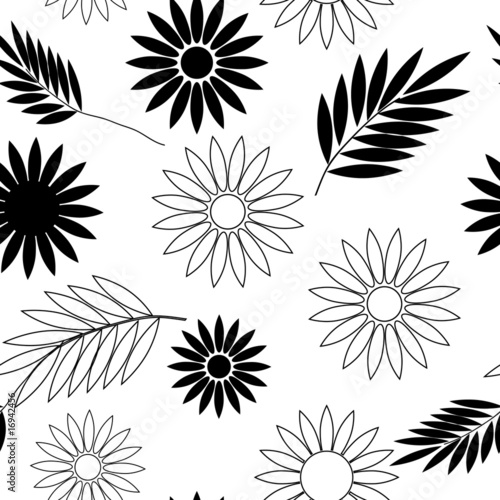 black and white flowers wallpaper. Seamless lack and white