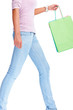 Mid section of a woman with shopping bags, white background