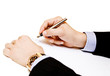 Photo: Business man hand holding pen isolated on white background Business man hand holding pen isolated on white background
