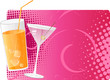 Juice and martini cocktails on pink halftone background Juice and martini cocktails on pink halftone background