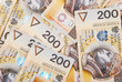 background made of polish 200 zloty banknotes