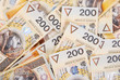 background made of polish 200 zloty banknotes