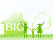 bio family with house, tree in shapes. ecology theme concept