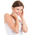 Portrait of beautiful woman touching her face