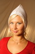a woman with a bonnet