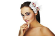 woman with bright white flowers