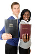 Business couple holding up bibles