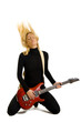 girl playing her electric guitar on knees girl playing her electric guitar on knees