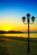 Sunset and street lamp in Nessebar, Bulgaria