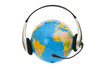 Headset on globe isolated on the white Headset on globe isolated on the white