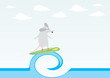 Vektor: Summer picture with cartoon mouse surfer. Summer picture with cartoon mouse surfer.