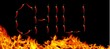Chili sign made of chili peppers on flaming background
