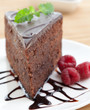 Slice of delicious chocolate cake with fresh raspberries