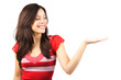 Woman showing your product