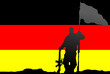 Soldat mit Flagge und Gewehr vor Deutschland-Fahne
