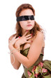 Girl blindfolded and cross hands