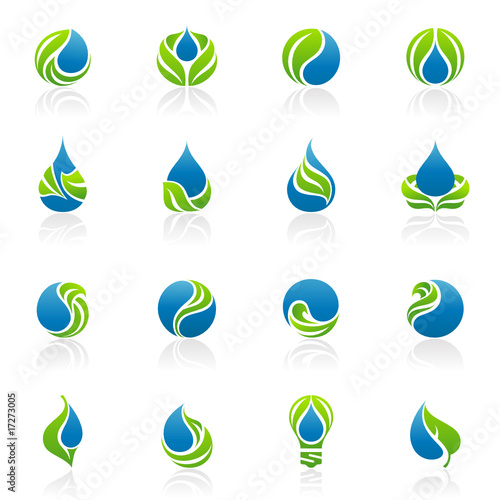 Vector: Drops and leaves. Elements for design. Vector illustration. Drops and leaves. Elements for design. Vector illustration.