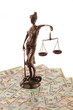 Justitia und Dollar. Symbol für Rechtskosten.