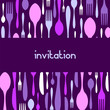 Cutlery pattern invitation. Violet background