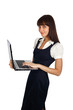 businesswoman standing with laptop