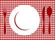 Place Setting on red tablecloth Place Setting on red tablecloth