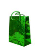 Green gift bag, isolated over white.