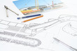 Drawing, compasses, picture and pencil Drawing, compasses, picture and pencil