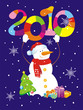Christmas background with snowman holding figure 2010