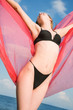Girl in a black bathing suit