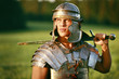 One Brave Roman soldier in field.