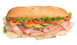 Huge freshly made sandwich on white background