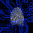 Fingerabdruck vor blauem Motherboard