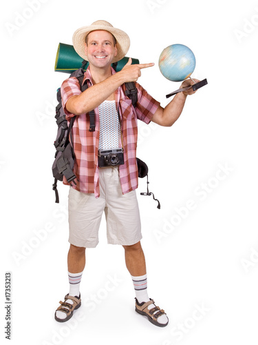 Photo: smiling tourist with globe smiling tourist with globe