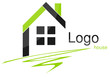 Logo maison quadrilatères plume vert gris