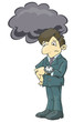 Businessman is looking at a sundial in cloudy weather Businessman is looking at a sundial in cloudy weather