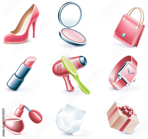 Vektor: Vector cartoon style icon set. Part 17. Woman`s stuff Vector cartoon style icon set. Part 17. Woman`s stuff