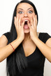 Closeup portrait of a funny woman standing indoors