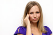 Closeup portrait of a funny woman standing indoors
