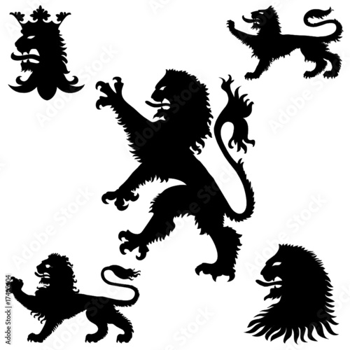 Vector: Heraldic lions silhouettes Heraldic lions silhouettes