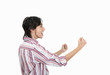 young man is cheering and screeming young man is cheering and screeming