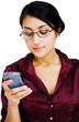Confident woman text messaging