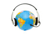 Headset on globe isolated on the white Headset on globe isolated on the white