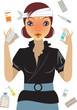 Stressed girl suffering from  flue, forced to drink lot of drugs