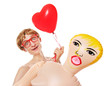 Funny guy with blow up girlfriend