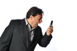 Studio Shot of Business Man shouting in his Phone.